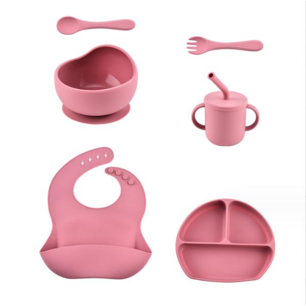 Children Dining Plate Tableware Suction Cup Feeding Set Food Grade Silicone Bowl Fork Set
