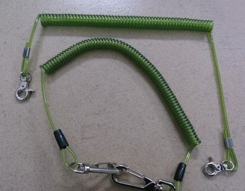 Custom size green spiral coil lanyard leash with heavy duty snap hooks good tool