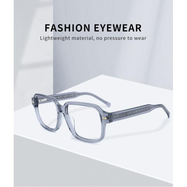 CNC Milling Square Acetate Material Glasses Gray Clear Lens Thick