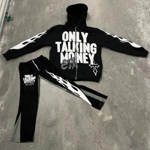 Custom Manufacturer Jogger Cotton Distressed Embroidery Zip up Cropped Hoodie