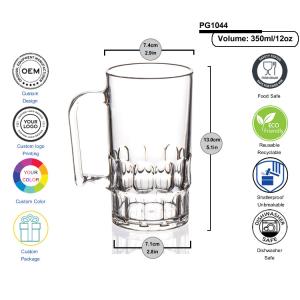 China 12oz Clear Plastic Polycarbonate Beer Mug Break Resistant on sale