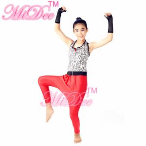 Sporty Hip Hop Dance Apparel Sleeveless Sequin Bodice Red Leotard With