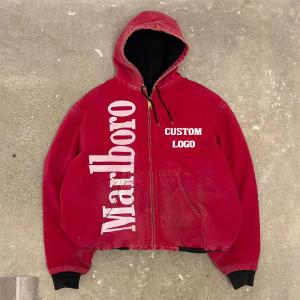 China Vintage Denim Screen Print Zip Up Hoodies Stone Washed Hoodie   Breathable on sale