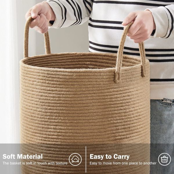 Quality 80L Extra Large Jute Woven Hamper Laundry Basket Wicker Rope Clothes Hamper For Baby Nursery Kids Tall Rattan Blanket Basket In Living Room Bedroom wholesale