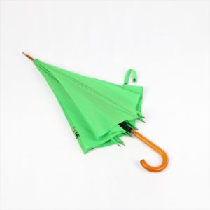 Green Windproof Curved Handle Umbrella With Wooden Hook Fiberglass Frame