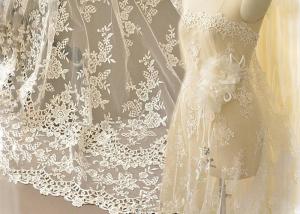 China Ivory Embroidery Bridal Corded Lace Fabric , Flower Scalloped Edge Lace Fabric By The Yard on sale