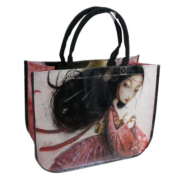 Quality 135gsm Shining Surface Round Corner 100% PP woven Fabric shopping bag Cylinder Printing wholesale