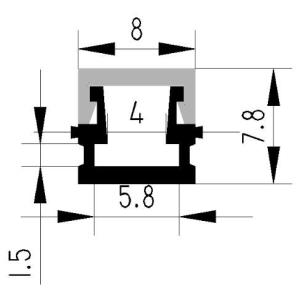Flush Mount Aluminum Led Extrusion Channel 8x7.8mm with Double-Anodized