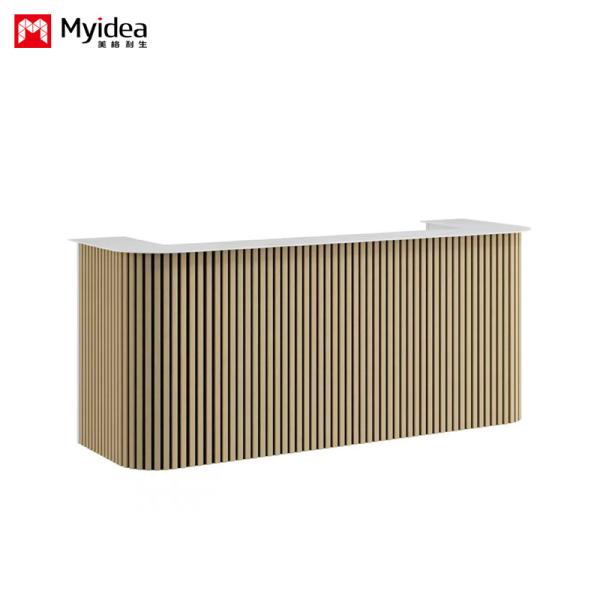 Quality Scratch Resistant Wooden Grille and White Mountain Patterned Rock Slab Front Desk Customizable Lobby Reception Support wholesale