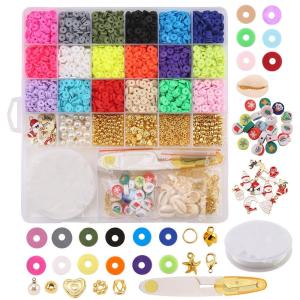 Polymer Clay Beads Flat Round in Round Shape for DIY Jewelry Making Kit Handmade