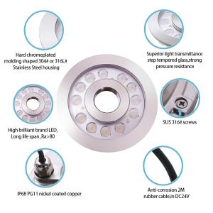 Outdoor DMX Control Stainless Steel IP68 RGB LED Underwater Fountain Lights 12