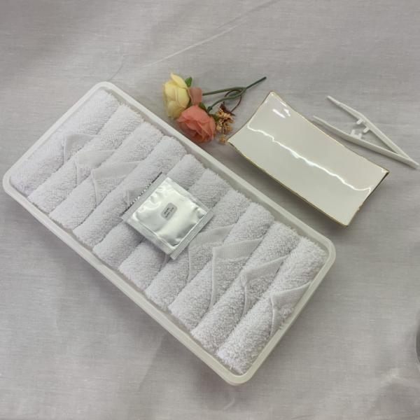 Quality Bleached Hand Oshibori Airline Plain Towel with antiseptic sachet wholesale