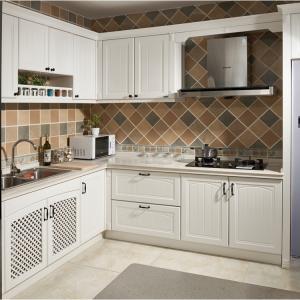 China White Villa Kitchen Cabinet With Marble Design Countertop PVC Kitchen Cabinets on sale