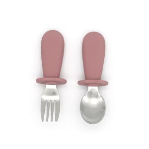 China Color Matched Silicone Fork And Spoon Set Baby Use Printing LOGO OEM on sale