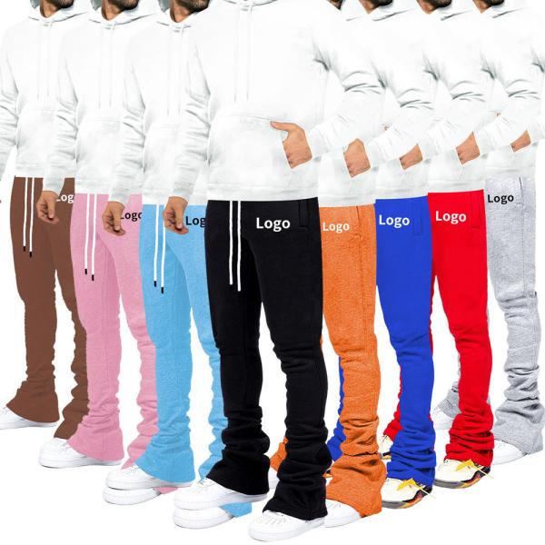 Quality Factory Price Street Wear Soft Cotton Stacked Flared Sweatpants Solid Color Sweat Pants For Men wholesale