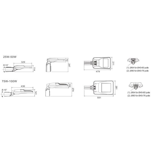 LED Street Light Park Sidewalk IP66 Waterproof Ik08 Weather Resistant Proof 25W 50W 75W 100W