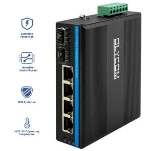 6-Port Industrial Network Switch With 2 100M/1G Fiber Unmanaged Rugged Gigabit