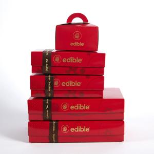 Handmade Red Small Gift Packaging Box With Foldable Base Lid And Handle