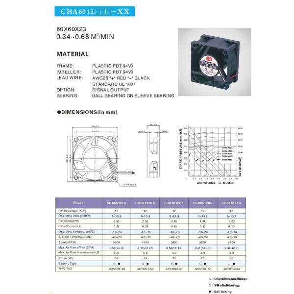 Quality Signal Output PBT 60x23mm DC Cooling Fan wholesale