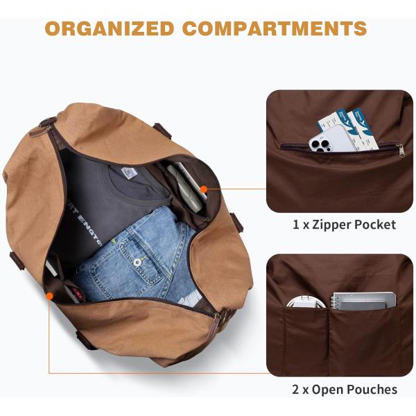 Extra Large 55L Brown Waterproof Canvas Custom Travel Bag for Women Mens