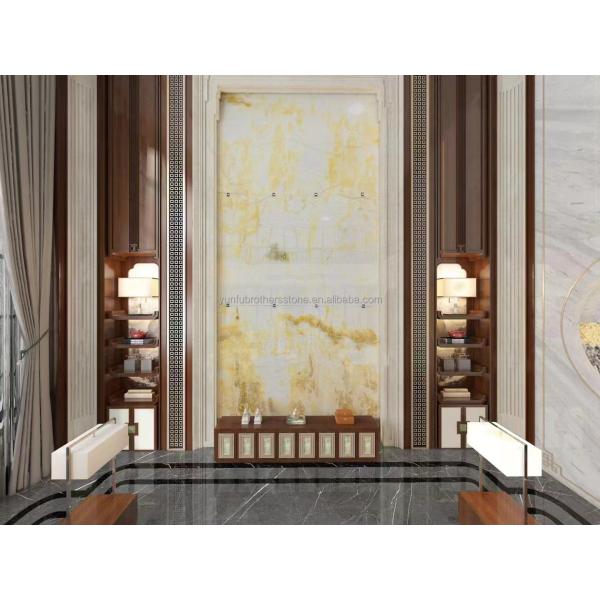 Interior Home Wall Paneling Decor with Modern Backlit Onyx Marble TV Background Panel