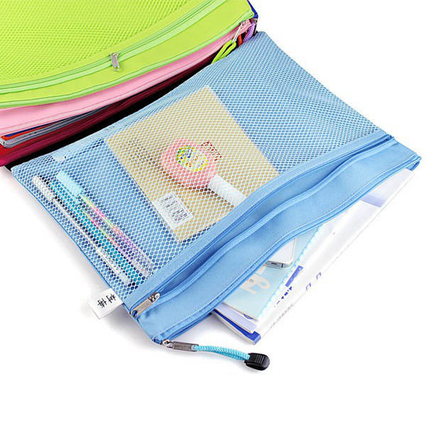 Quality Double Layer Nylon Mesh Transparent Zipper Pencil Bags , File Document Bag wholesale