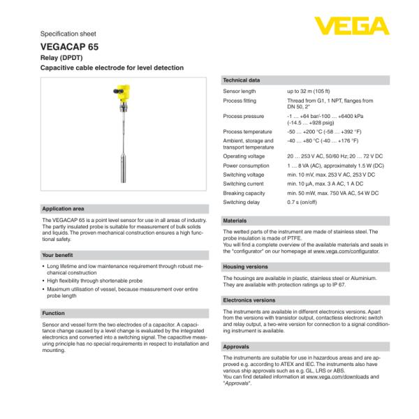 CP65.XXKGDRAM L=500MM VEGA lever capacitive level switch CP64.UXFGARAMX