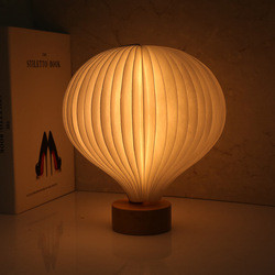 Bedside Real Wood Table Lamp Creative Hot Air Balloon Design Dupont Paper Night