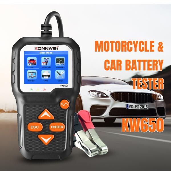 Quality cE ROHS konnwei KW650 6-12V Motorcycle Car Battery Tester with printer wholesale