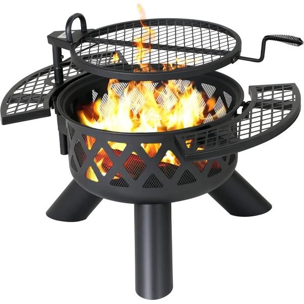 Quality 2-In-1 Outdoor Wood Burning Steel BBQ Grill Portable Fire Pit With Spark Screen Cover wholesale