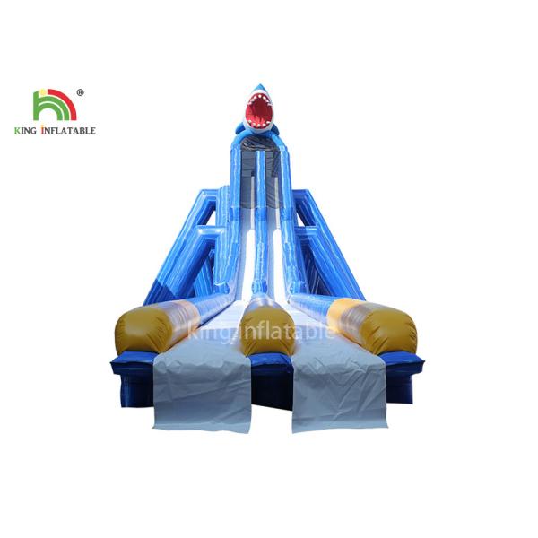 Anti - Tear Beach Giant Inflatable Water Slide Blue Double Lanes For Adults