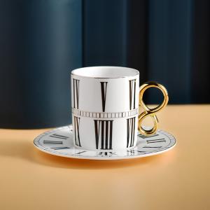 Ceramic Set of 6 pieces Clock Number Design Gold Handle Modern Luxury Porcelain