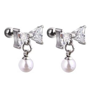 China Canada style fashion piercing jewelry bowknot shape stud earring with pearl on sale