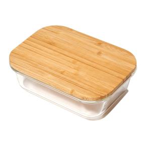Kitchen Square Glass Jar Lunch Box Container With Bamboo Lid Customizable and