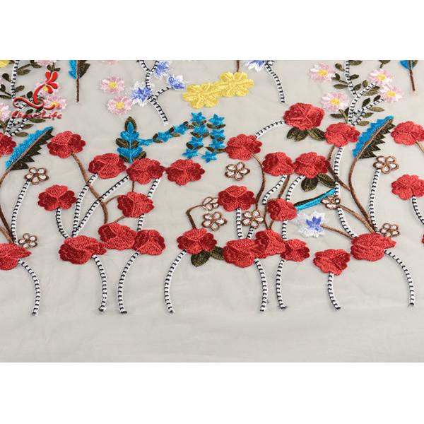 French Bride Colorful Embroidered Fabric Tulle Mesh Lace High Color Fastness