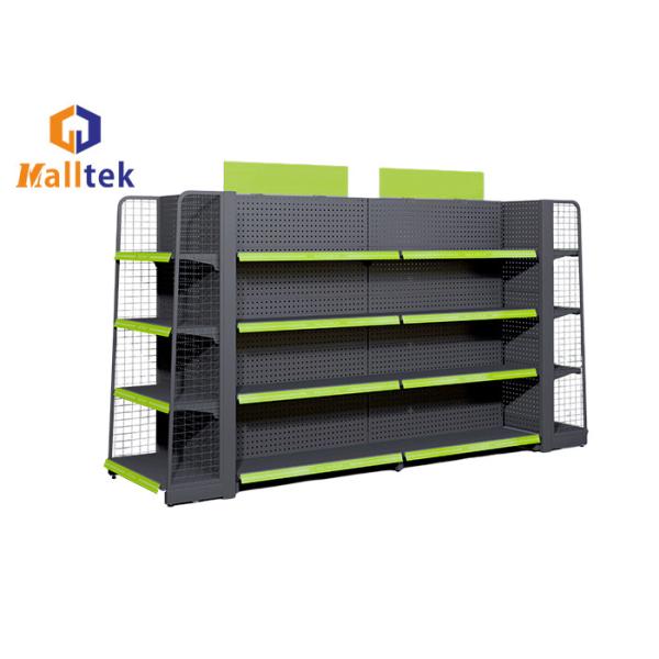 2 Side Supermarket Gondola Shelving Metal Perforated Back Panel Shelf Display
