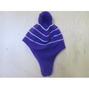 China Acrylic Earflap Hat--Children lovely Hat with POMPOM--Strips design--Winter and Outside on sale