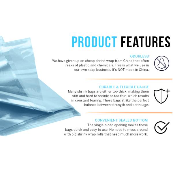 6x6 inch shrink wrap bags. Product features: odorless, strong and flexible gauge, convenient design.