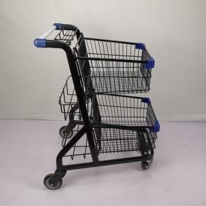 China Electrophoresis 80L Metal Shopping Trolley Lightweight With 3 Baskets 4 PU Wheels on sale