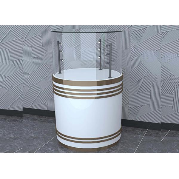 Wooden White Custom Glass Display Cases Fashion Round Shape With LED Pole