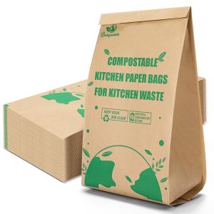 100% Biodegradable Square Bottom Kraft Paper Garbage Bags for Food Waste 50 Lb