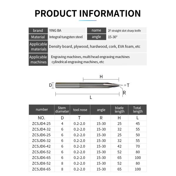 Tip 0.2 Degreel5 Shank 6mm Half Straight Slot Tungsten Steel Engraving Cnc Bits for Wood Carving v Bit