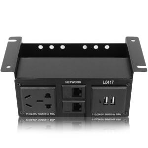 Aluminum Under Desk Power Sockets Outlet With USB Charger And Network Rj45 For