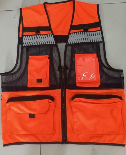 Hi Vis Vest With Pockets Polyester Safety Vest For Highway Airport Traffic