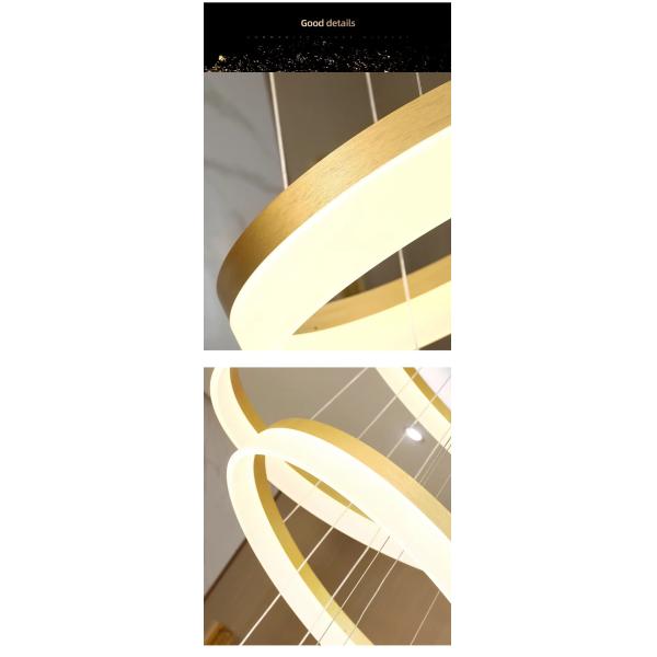 Modern 3 Ring Design Hanging Decorative Ring Acrylic LED Chandelier Light Gold Hotel Lobby Living Room Long Stairwell Chandelier