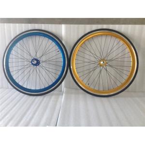 43mm Anodized Blue Flip Flop Fixed Gear Road Bike Wheel Set with Colorful Spokes