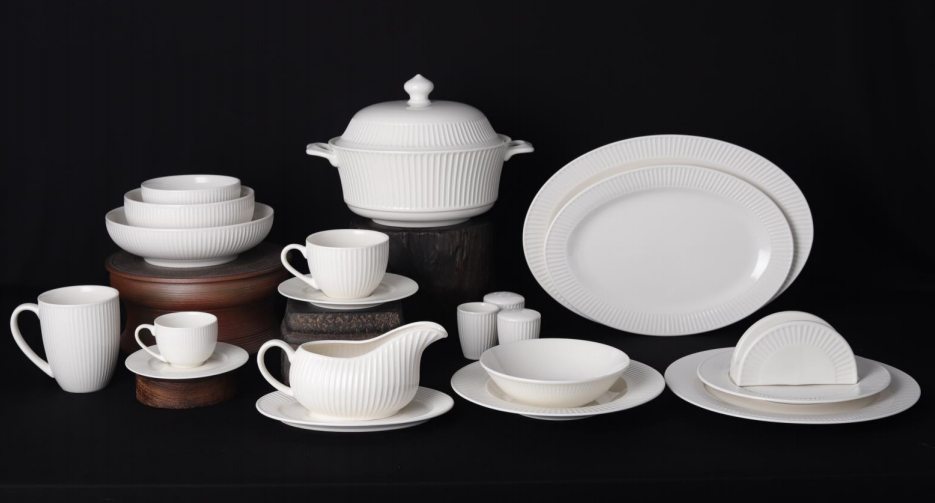 new bone china - Embossed dinning set white glaze for daily used ceramics