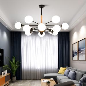 Modern wooden chandelier with white glass bubbles replica chandelier(WH-MI-248)