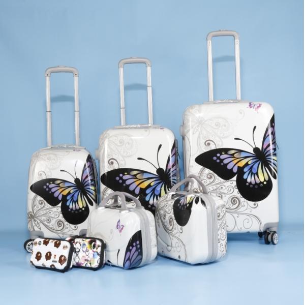 Quality Zipper Password Lock Butterfly Print 5-Piece Classic Style ABS PC Hard Shell Suitcases for Durable Multi-Function Travel wholesale