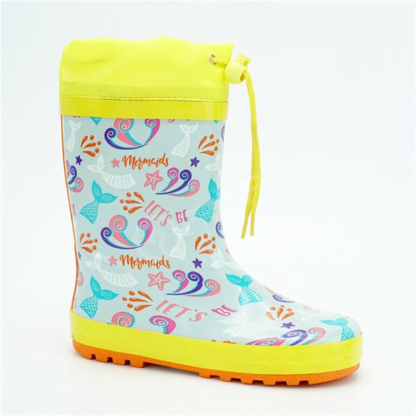 OEM Kids Mermaid Flexible Printed Rain Boots With Strap